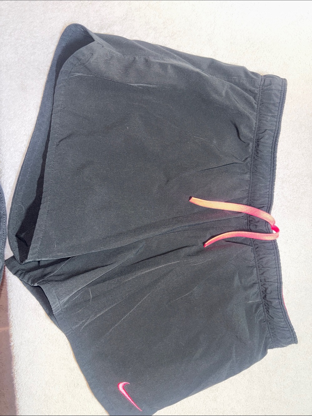 Nike Women's Black Athletic Shorts with Pink Drawcord and Logo